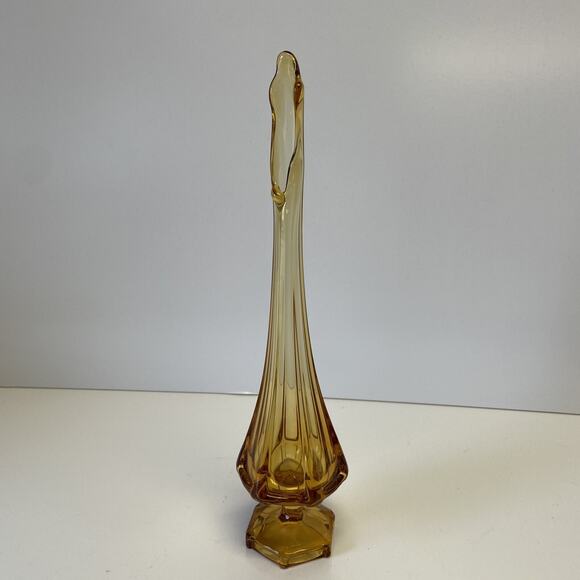 Stunning Vintage MCM Viking Glass 14" Amber Swung Vase - Epic Column - Picture 1 of 11